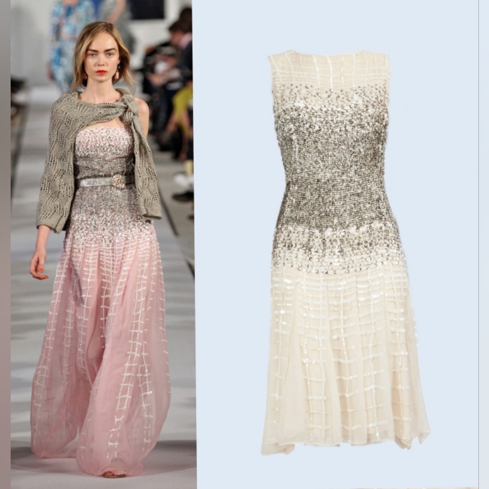 $5,700 OSCAR DE LA RENTA PICASSO ART OMBRE EXCL SILK SEQUIN RUNWAY DRESS US S